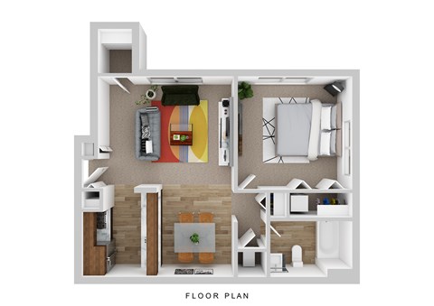 Floor plan for 1 bed, 1 bath, 708 sqft